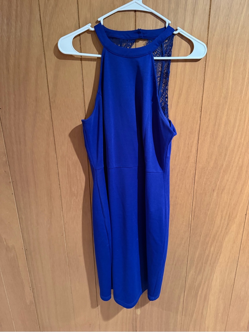Royal Blue Halter Midi Dress with Lace Back